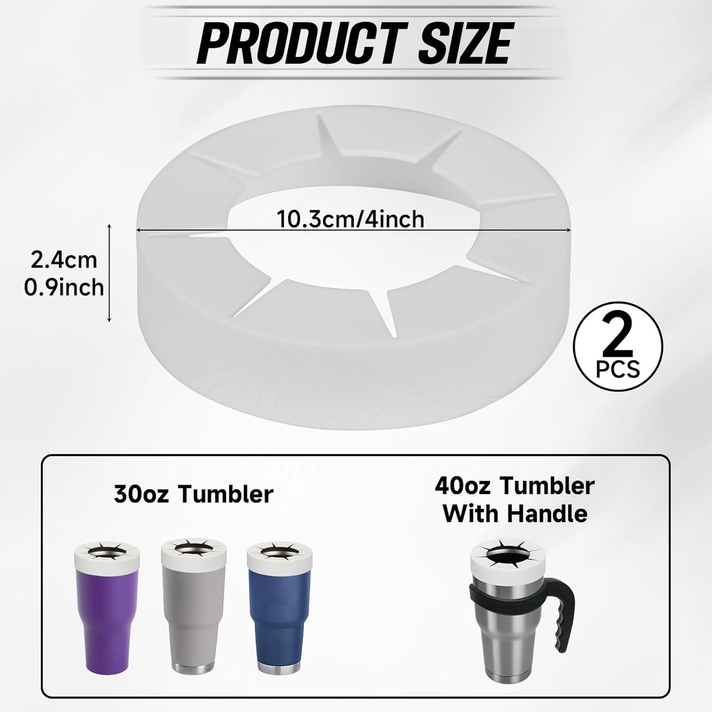 Silicone Ring for 30 & 40 oz Stainless Steel Tumbler,Reusable Iced Coffee Cup Ring,Durable Drink Sleeve for Cold Beverages, Leak-Proof Lid for Iced Coffee,Hot Drinks (White x 2)
