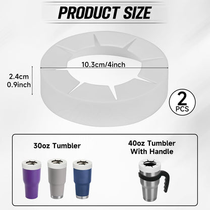 Silicone Ring for 30 & 40 oz Stainless Steel Tumbler,Reusable Iced Coffee Cup Ring,Durable Drink Sleeve for Cold Beverages, Leak-Proof Lid for Iced Coffee,Hot Drinks (White x 2)