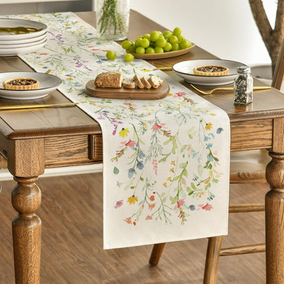 Wildflowers Bloom Flowers Spring Table Runner, Seasonal Summer Floral Kitchen Dining Table Decoration for Home Party Decor 13x72 Inch