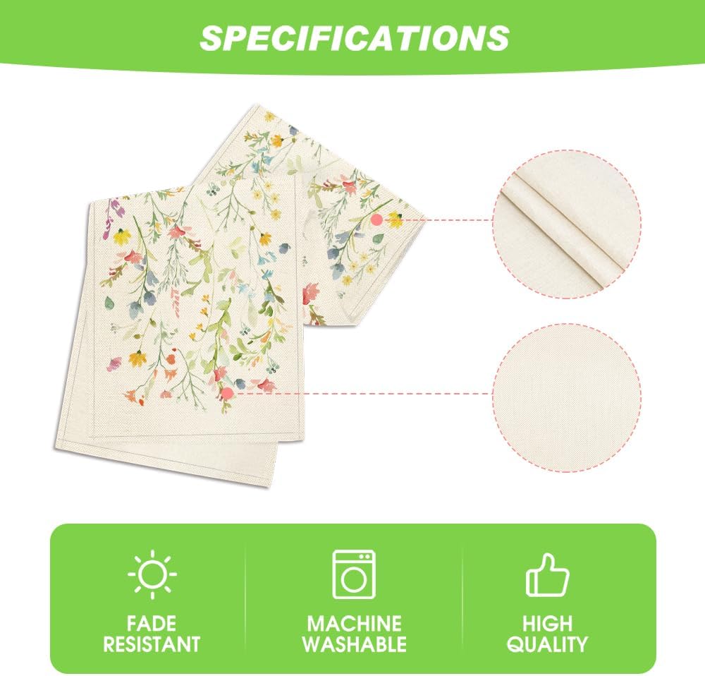 Wildflowers Bloom Flowers Spring Table Runner, Seasonal Summer Floral Kitchen Dining Table Decoration for Home Party Decor 13x72 Inch