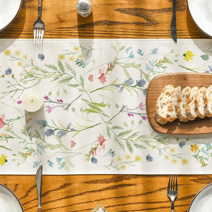 Wildflowers Bloom Flowers Spring Table Runner, Seasonal Summer Floral Kitchen Dining Table Decoration for Home Party Decor 13x72 Inch