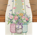 Vase Bloom Tulip Lavender Summer Table Runner, Seasonal Spring Kitchen Dining Table Decoration for Home Party Decor 13x72 Inch