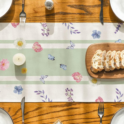 Vase Bloom Tulip Lavender Summer Table Runner, Seasonal Spring Kitchen Dining Table Decoration for Home Party Decor 13x72 Inch