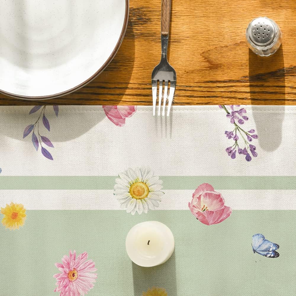 Vase Bloom Tulip Lavender Summer Table Runner, Seasonal Spring Kitchen Dining Table Decoration for Home Party Decor 13x72 Inch