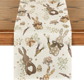 Bunny Rabbit Eucalyptus Eggs Carrots Easter Table Runner, Seasonal Spring Kitchen Dining Table Decoration for Home Party Decor 13x72 Inch