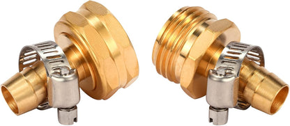 Brass Garden Hose Connector Repair Mender Kit with Stainless Clamp,Fits 1/2" Water Hose Fitting,3 Sets(1/2" Barb x 3/4" GHT)