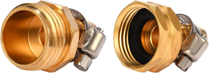 Brass Garden Hose Connector Repair Mender Kit with Stainless Clamp,Fits 1/2" Water Hose Fitting,3 Sets(1/2" Barb x 3/4" GHT)