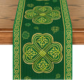 Green Stripes Shamrocks 210 GSM St.Patrick's Day Table Runner, Seasonal Spring Kitchen Dining Table Runner for Home Party Decor 13x72 Inch