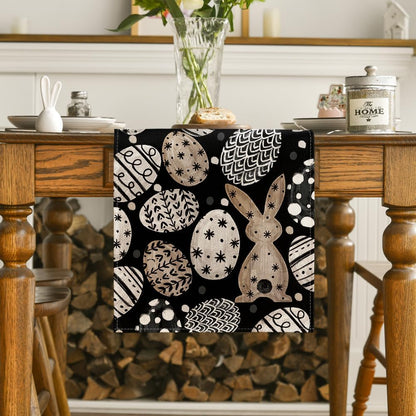 Bunny Rabbit Eggs Flowers Easter Table Runner, Seasonal Spring Kitchen Dining Table Decoration for Home Party Decor 13x72 Inch