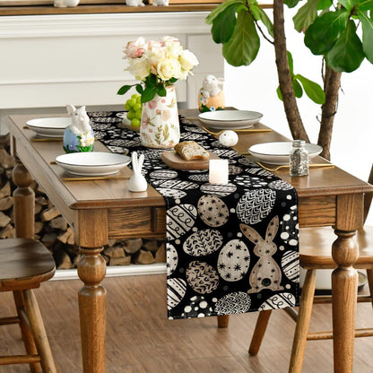 Bunny Rabbit Eggs Flowers Easter Table Runner, Seasonal Spring Kitchen Dining Table Decoration for Home Party Decor 13x72 Inch
