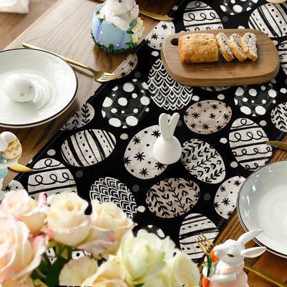 Bunny Rabbit Eggs Flowers Easter Table Runner, Seasonal Spring Kitchen Dining Table Decoration for Home Party Decor 13x72 Inch
