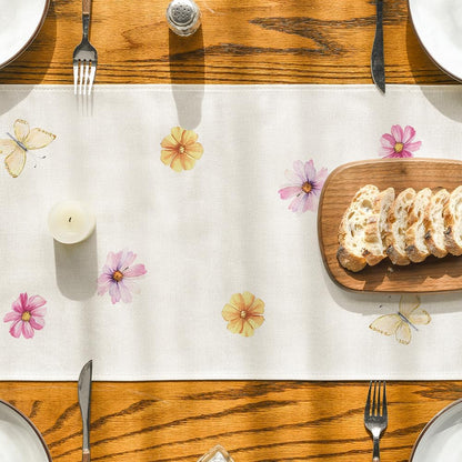 Flowers Butterfly Spring Table Runner, Seasonal Summer Kitchen Dining Table Decoration for Home Party Decor 13x72 Inch