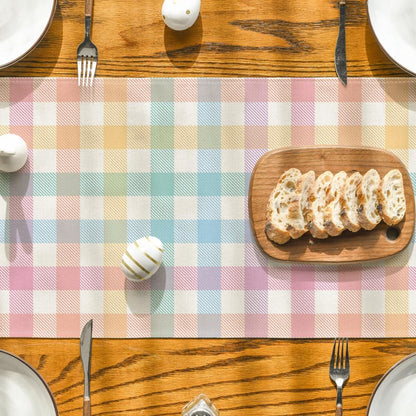 Blue Pink Yellow Buffalo Plaid Easter Table Runner, Daily Holiday Check Kitchen Dining Table Decoration for Home Party Outdoor 13x72 Inch