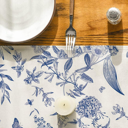 Monochrome Sketch Birds and Flowers Spring Table Runner, Seasonal Summer Fall Kitchen Dining Table Decoration for Home Party Decor 13x72 Inch