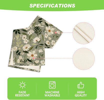 Olive Green Daisy Flowers 210 GSM Spring Table Runner, Seasonal Summer Kitchen Dining Table Decoration for Home Party Decor 13x72 Inch
