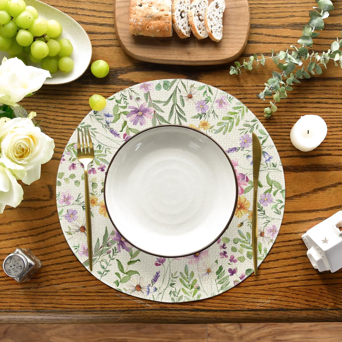 Floral Butterfly Summer Round Placemats Set of 4, 14 Inch Seasonal Spring Placemats for Party Kitchen Dining Summer Decoration