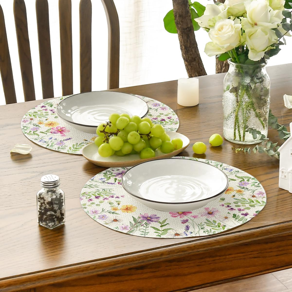 Floral Butterfly Summer Round Placemats Set of 4, 14 Inch Seasonal Spring Placemats for Party Kitchen Dining Summer Decoration