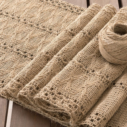 Boho Table Runner Valentine's Day Farmhouse Burlap Jute Bamboo Rustic Dining Kitchen Centerpiece Decor Small Macrame Woven Coffee Table Runner for Dresser Scarf Home Decor 12x36 inch