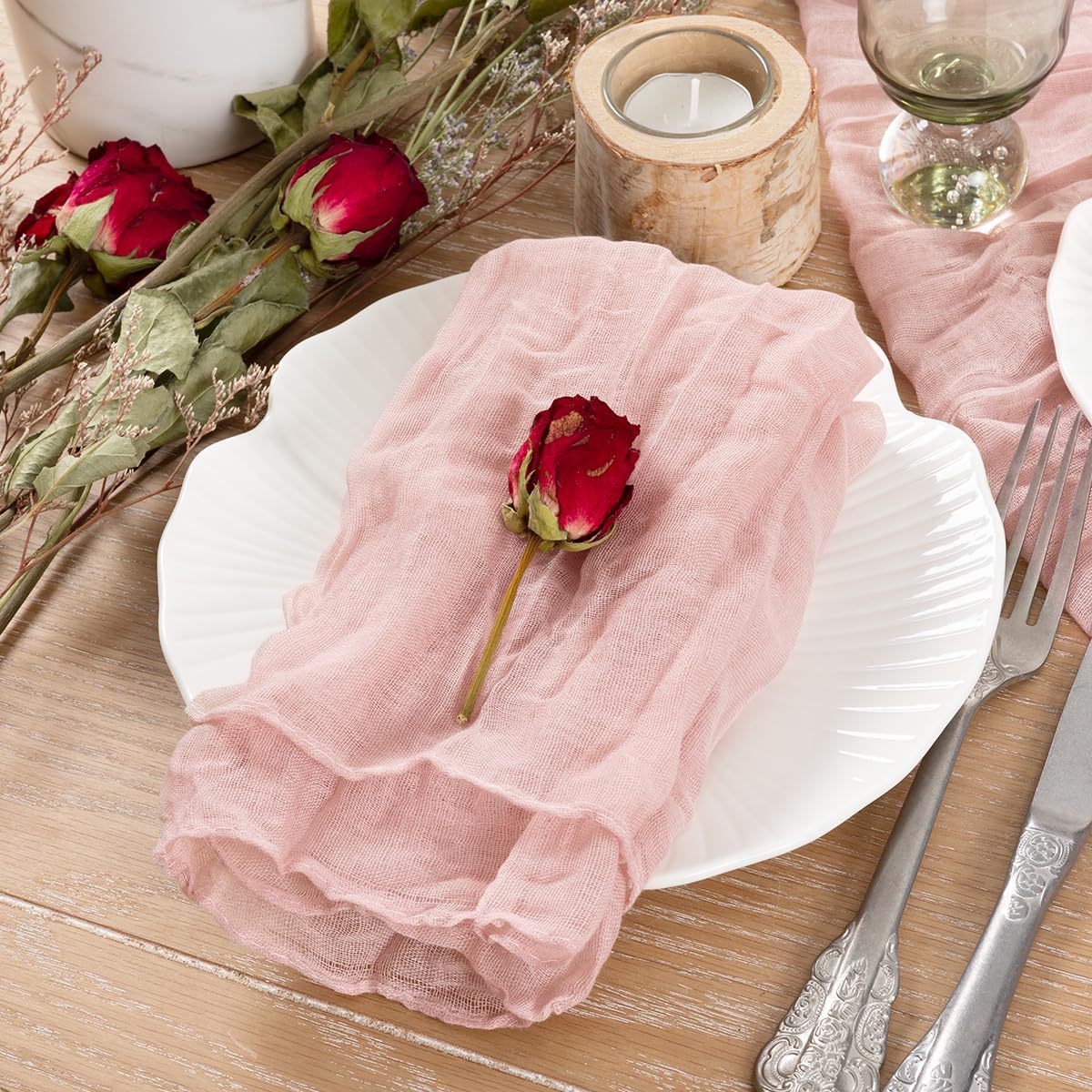 Pink Cheesecloth Napkins Easter Spring Cheese Cloths Gauze Set of 10 Boho Washable Dinner Table Napkins for Wedding Party Baby Shower Birthday Party Decor