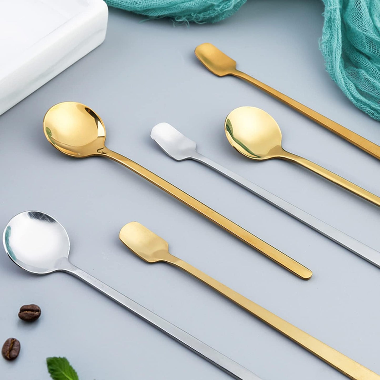 4 Pack Stainless Steel Coffee Spoon, 6.7 Inch Stirring Spoons, Cocktail Stirring Spoons for Coffee Tea Dessert Cake Ice Cream Cappuccino (Silver)