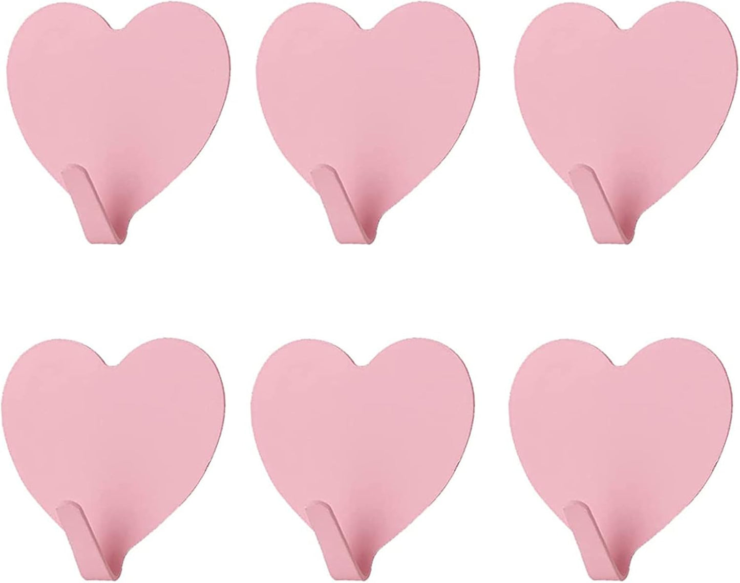 6 Pack Heart Shaped Decorative Wall Hooks, Stainless Steel Strong Adhesive Wall Hook for Home Kitchen Bathroom Office (Light Pink)