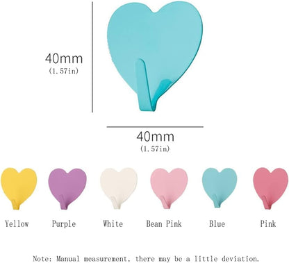 6 Pack Heart Shaped Decorative Wall Hooks, Stainless Steel Strong Adhesive Wall Hook for Home Kitchen Bathroom Office (Light Pink)
