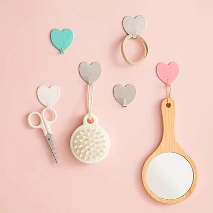 6 Pack Heart Shaped Decorative Wall Hooks, Stainless Steel Strong Adhesive Wall Hook for Home Kitchen Bathroom Office (Light Pink)