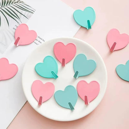 6 Pack Heart Shaped Decorative Wall Hooks, Stainless Steel Strong Adhesive Wall Hook for Home Kitchen Bathroom Office (Light Pink)