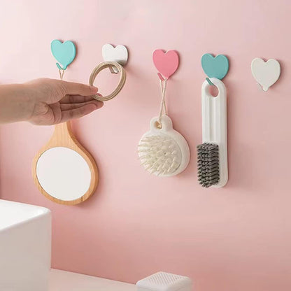 6 Pack Heart Shaped Decorative Wall Hooks, Stainless Steel Strong Adhesive Wall Hook for Home Kitchen Bathroom Office (Light Pink)