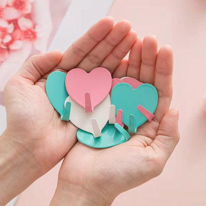 6 Pack Heart Shaped Decorative Wall Hooks, Stainless Steel Strong Adhesive Wall Hook for Home Kitchen Bathroom Office (Light Pink)