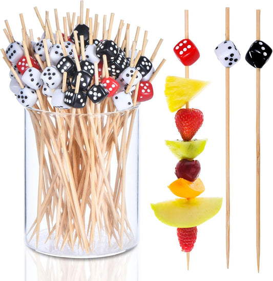 100 Pack Casino Toothpicks for Appetizers, 4.7 Inch Decorative Cocktail Picks for Las Vegas Night Decorations Bunco Night Party Supplies (Dice)
