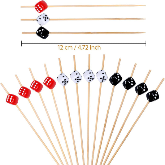 100 Pack Casino Toothpicks for Appetizers, 4.7 Inch Decorative Cocktail Picks for Las Vegas Night Decorations Bunco Night Party Supplies (Dice)