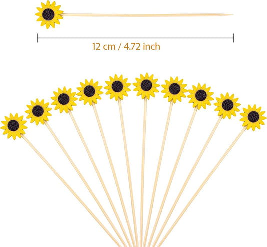 100 Pcs Flower Toothpicks for Appetizers, 4.7 Inch Fancy Cocktail Picks for Party Decoration, Bamboo Appetizer Skewers for Charcuterie Sandwich Burgers Fruit Drinks Party (Yellow)