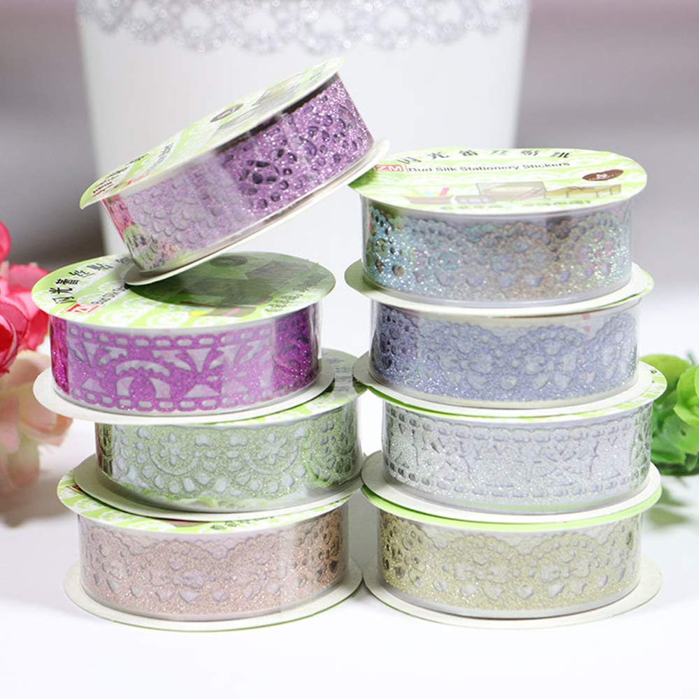 Decorative Washi Tape Set - 6Rolls Glitter Lace Washi Tape for Card Making Supplies, Scrapbook Craft Supplies, Aesthetic Journaling, DIY Craft Projects Gift Wrapping