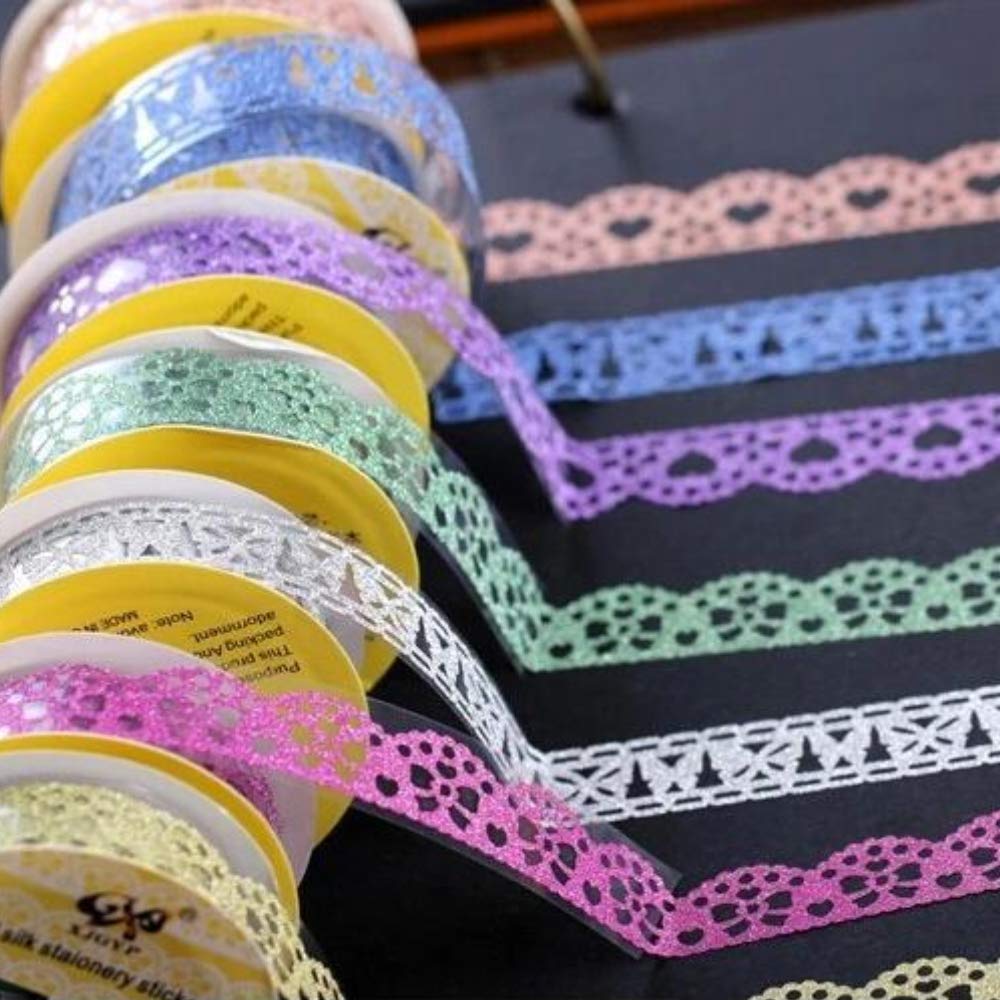 Decorative Washi Tape Set - 6Rolls Glitter Lace Washi Tape for Card Making Supplies, Scrapbook Craft Supplies, Aesthetic Journaling, DIY Craft Projects Gift Wrapping