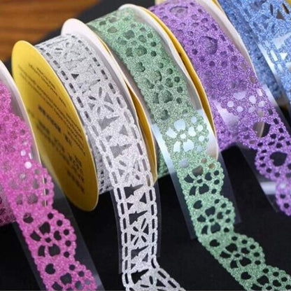 Decorative Washi Tape Set - 6Rolls Glitter Lace Washi Tape for Card Making Supplies, Scrapbook Craft Supplies, Aesthetic Journaling, DIY Craft Projects Gift Wrapping
