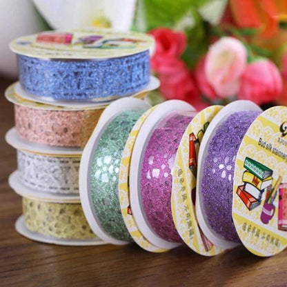 Decorative Washi Tape Set - 6Rolls Glitter Lace Washi Tape for Card Making Supplies, Scrapbook Craft Supplies, Aesthetic Journaling, DIY Craft Projects Gift Wrapping