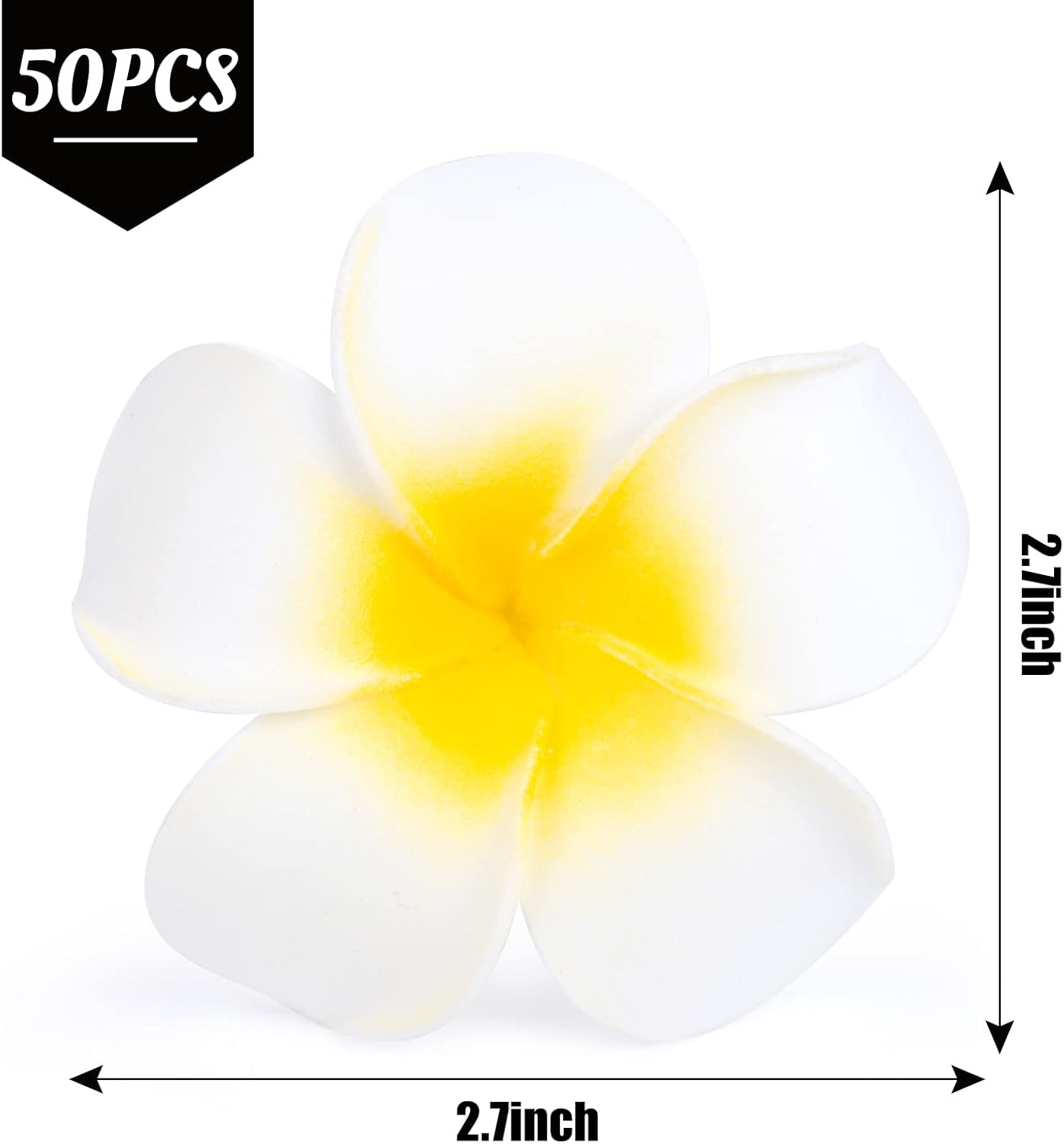 50PCS 2.7" Foam Plumeria Flower Heads, Tropical Artificial Hawaiian Frangipani for Hair Hat Wreath, DIY Crafts, Spring Wedding Decor