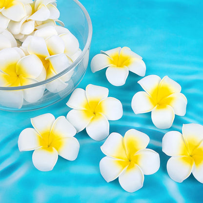 50PCS 2.7" Foam Plumeria Flower Heads, Tropical Artificial Hawaiian Frangipani for Hair Hat Wreath, DIY Crafts, Spring Wedding Decor