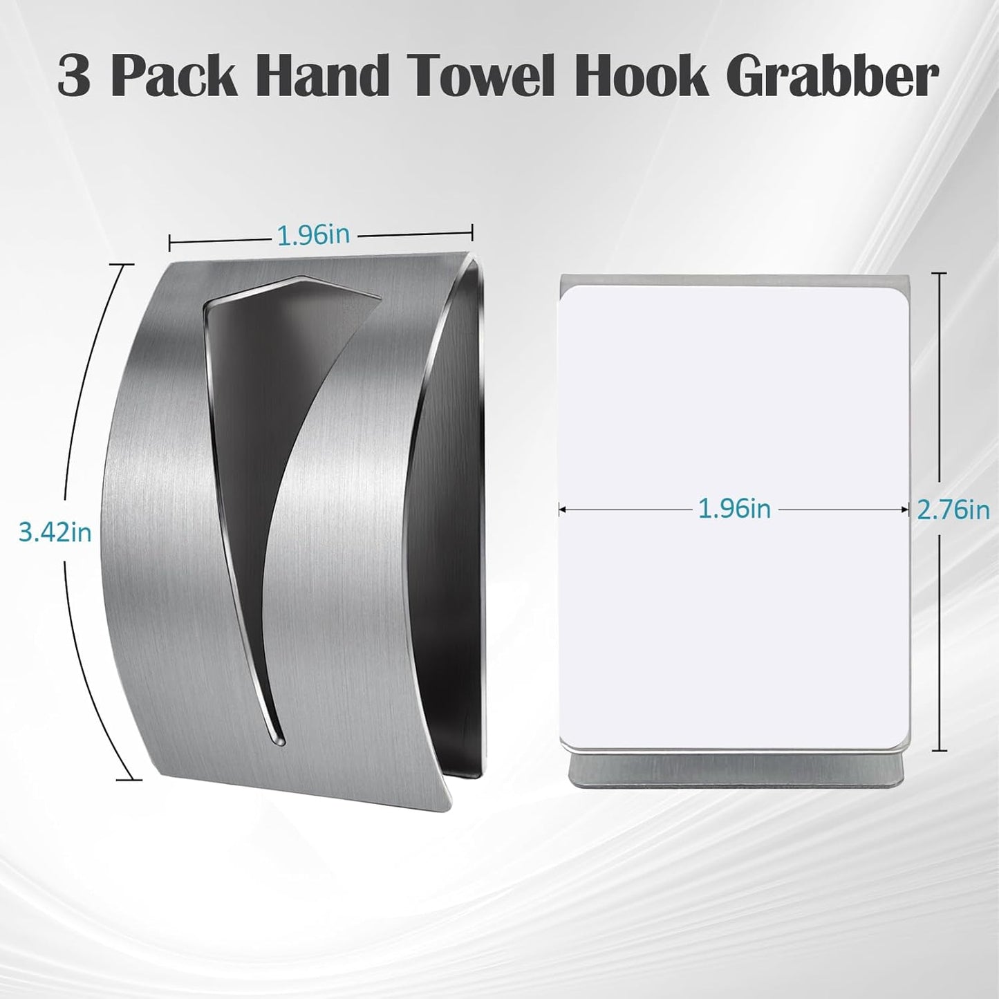 3 Pack Stainless Steel Kitchen Towel Hooks for Shower Wall Bathroom Self Adhesive Dish Towel Holder Hangers for Tea Cabinet Door Rag Grabber (Silver)