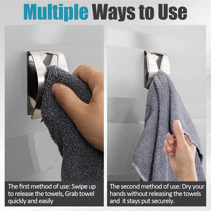 3 Pack Stainless Steel Kitchen Towel Hooks for Shower Wall Bathroom Self Adhesive Dish Towel Holder Hangers for Tea Cabinet Door Rag Grabber (Silver)