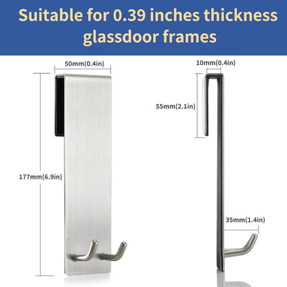 Shower Door Towel Hook Extended Length, No Drilling & Adhesive Needed Stainless Steel Bathroom Hangers for Frameless Shower Stall Wall