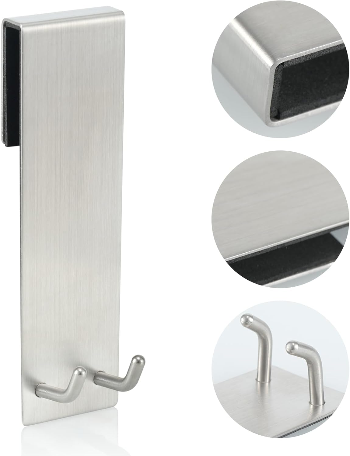 Shower Door Towel Hook Extended Length, No Drilling & Adhesive Needed Stainless Steel Bathroom Hangers for Frameless Shower Stall Wall