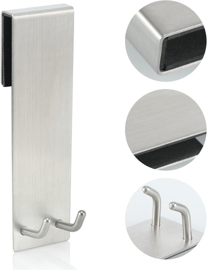 Shower Door Towel Hook Extended Length, No Drilling & Adhesive Needed Stainless Steel Bathroom Hangers for Frameless Shower Stall Wall