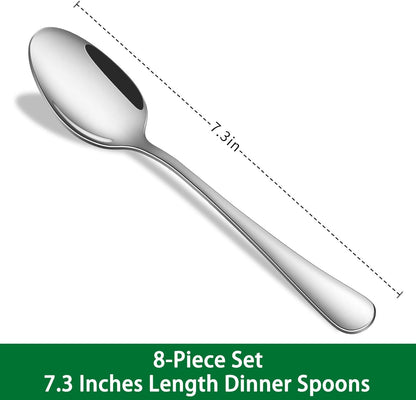 Dinner Spoon Set,8-Piece 7.3 Inch Soup Spoons,Premium Food Grade Stainless Steel Table Spoon,Durable l Tablespoon,Dishwasher Safe Silverware Spoons