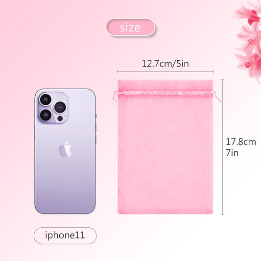 100 Pcs Pink Organza Bags 5x7 in, Small Mesh Drawstring Gift Bags for Sachet, Jewelry, Candy, Wedding Favor, Valentine's Day