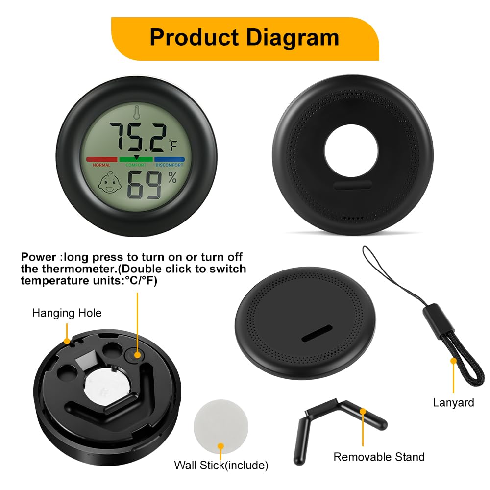 Digital Hygrometer Indoor Thermometer Humidity Meter Room Temperature Hydrometer Monitor Gauge for 3D Printer, Home, Office, Greenhouse, Incubators