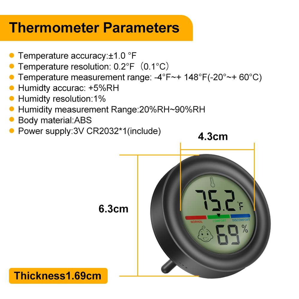 Digital Hygrometer Indoor Thermometer Humidity Meter Room Temperature Hydrometer Monitor Gauge for 3D Printer, Home, Office, Greenhouse, Incubators