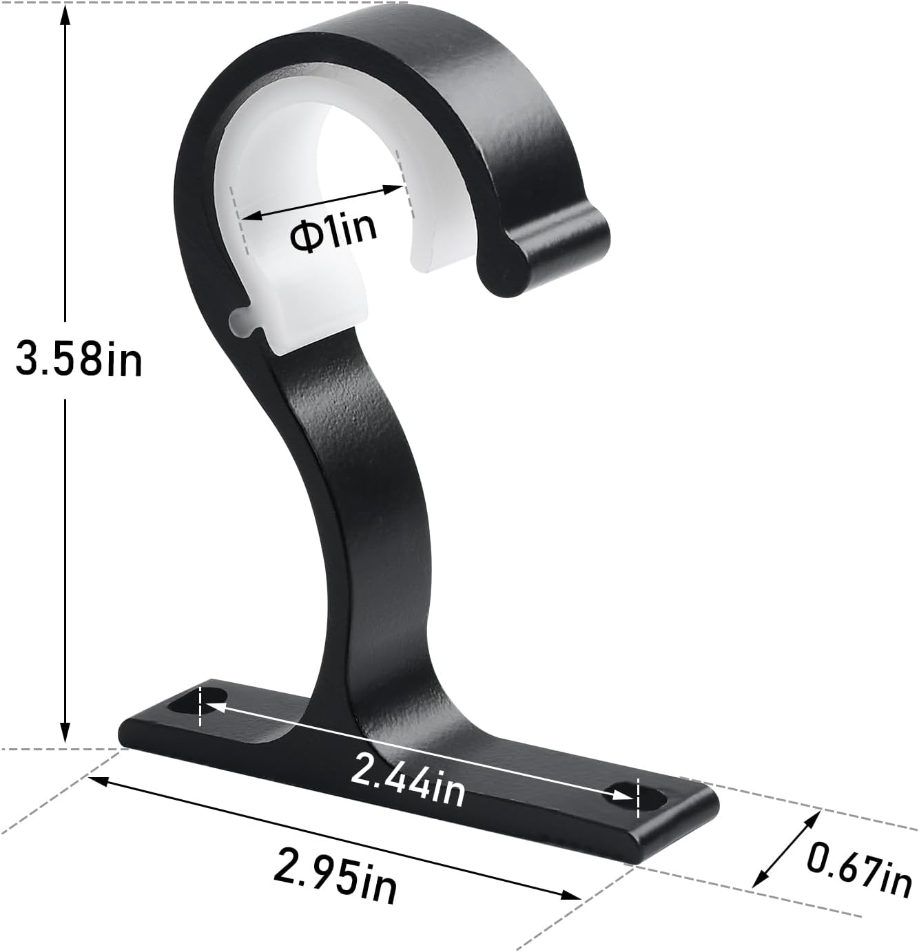 Ceiling Curtain Rod Bracket, 1 Inch Heavy Duty Curtain Rod Holders Brackets, 4 Pack Black Ceiling Hooks Hangers for Drapery Closet Pole