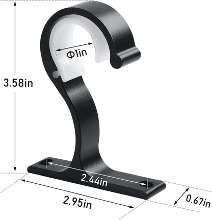 Ceiling Curtain Rod Bracket, 1 Inch Heavy Duty Curtain Rod Holders Brackets, 4 Pack Black Ceiling Hooks Hangers for Drapery Closet Pole